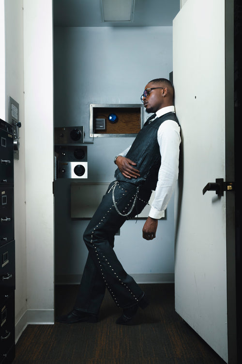 1 OF 1 ROCKSTAR STUDDED WAX DENIM (SAMPLE SALE)